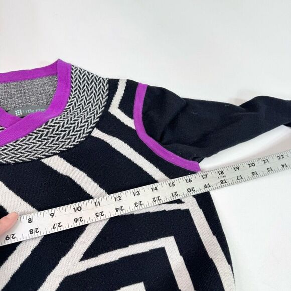 Title Nine Dress Women Sm Black Geometric Merino Wool Long-Sleeve Midi Comfort - Picture 8 of 9